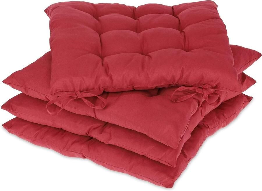 Chair Cushion Set 4 Seat Cushions for Indoor & Outdoor with Tie Ties 38 x 38 cm Polyester Red
