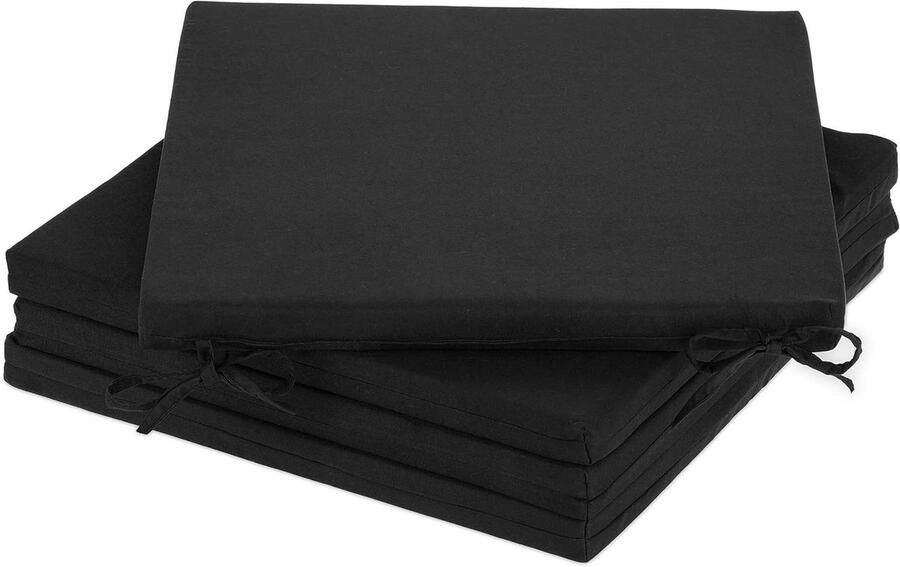 Chair Cushion Set of 4 Seat Cushions for Indoor & Outdoor Use with Bow Ties 39.5 x 39.5 cm Black Polyester