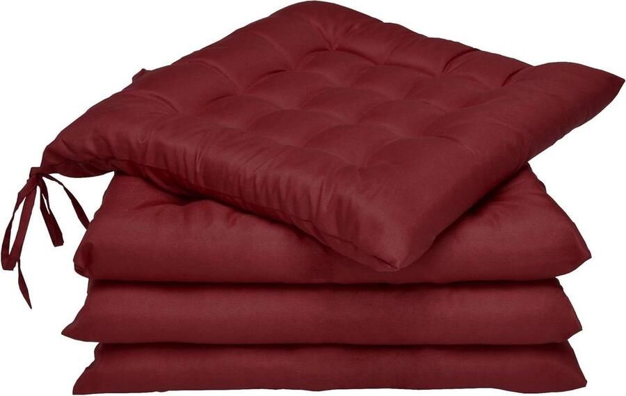 Chair Cushions Set of 4 40x40 with Ribbons Lea 5cm Thick Filling Dark Red