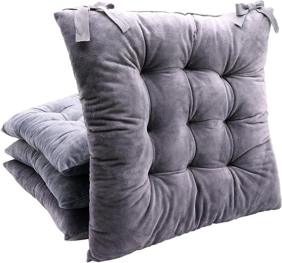 Chair Cushions with Ribbons 40x40cm Washable Crystal Velvet Seat Cushion Set of 4