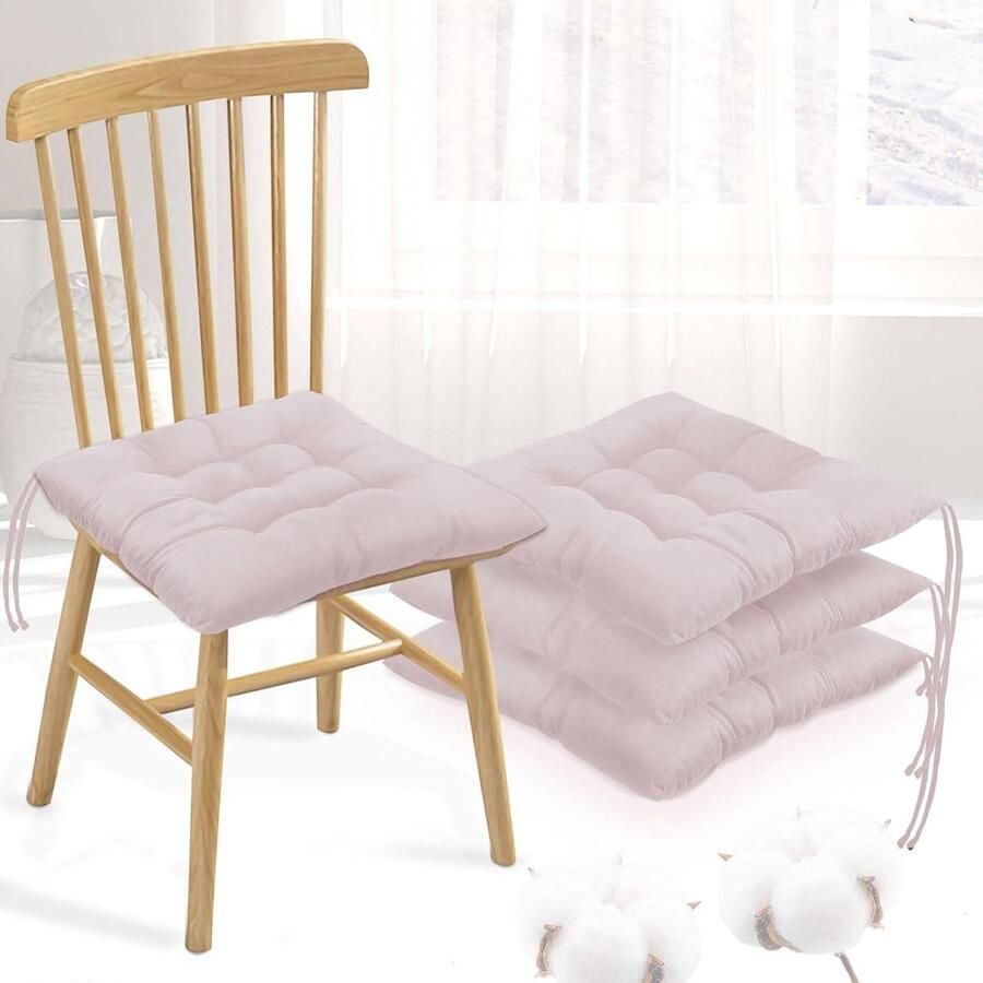 Chair Cushions with Ties Set of 4 Comfortable Seat Cushion Washable Crystal Velvet Pink Grey