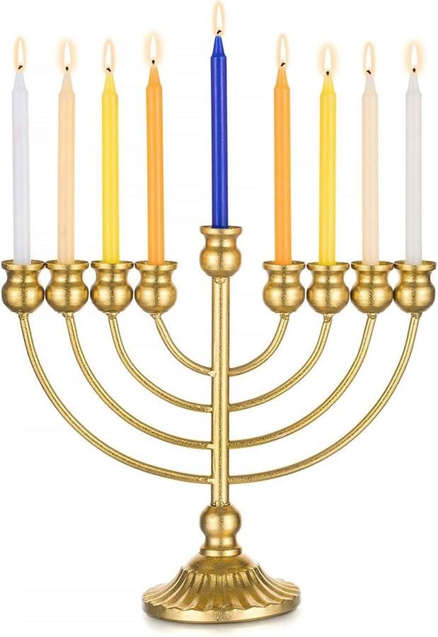 Chanoeka Menora Houder 9 Branch Menorahs 26cm Tall Goud Joodse Kandelaar voor Chanukah Hannukah Tafel Centerpiece