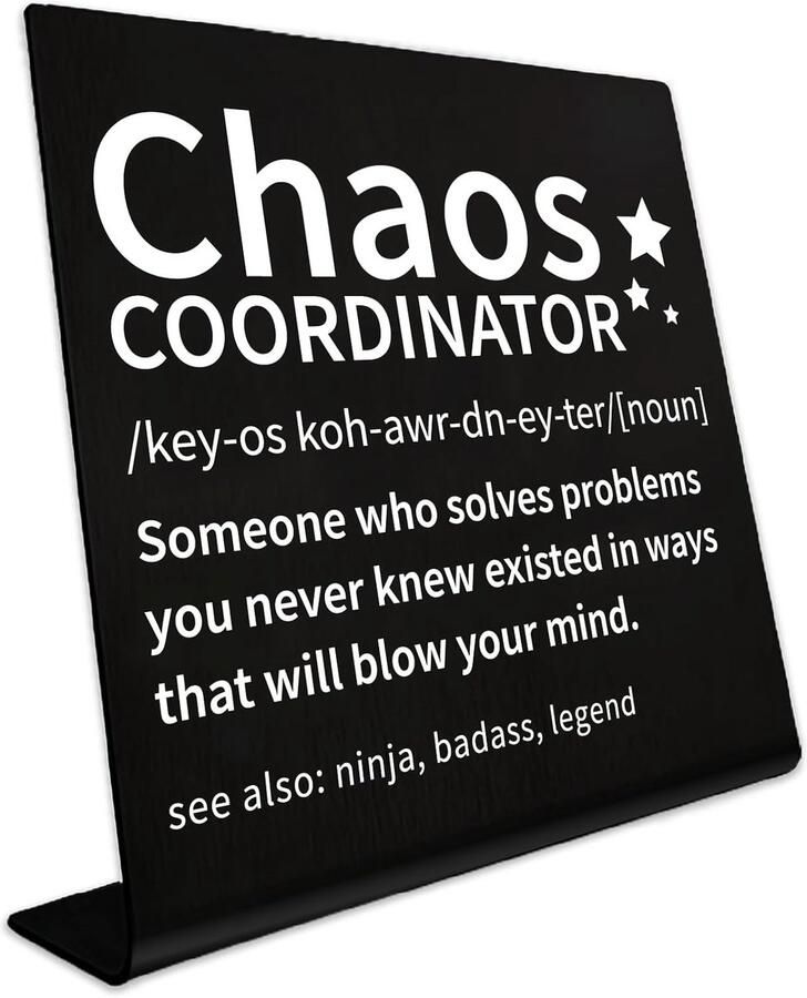 Chaos Coordinator Office Desk Signs Decor Leuk Metalen Teken Tafel Plaque Cadeau voor Kantoor RVS voor Bar Cabin Voor Vrouwen Mannen Bossen Collega's Werknemers
