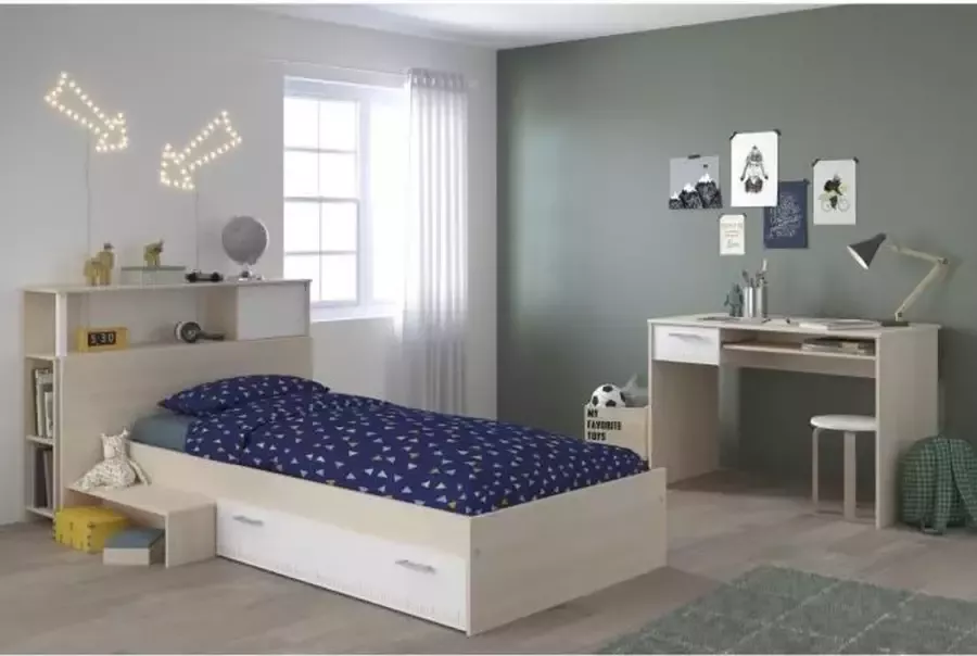 CHARLEMAGNE Complete kinderkamer Hoofdbord + bed + bureau Eigentijdse stijl Licht en witte acacia decoratie