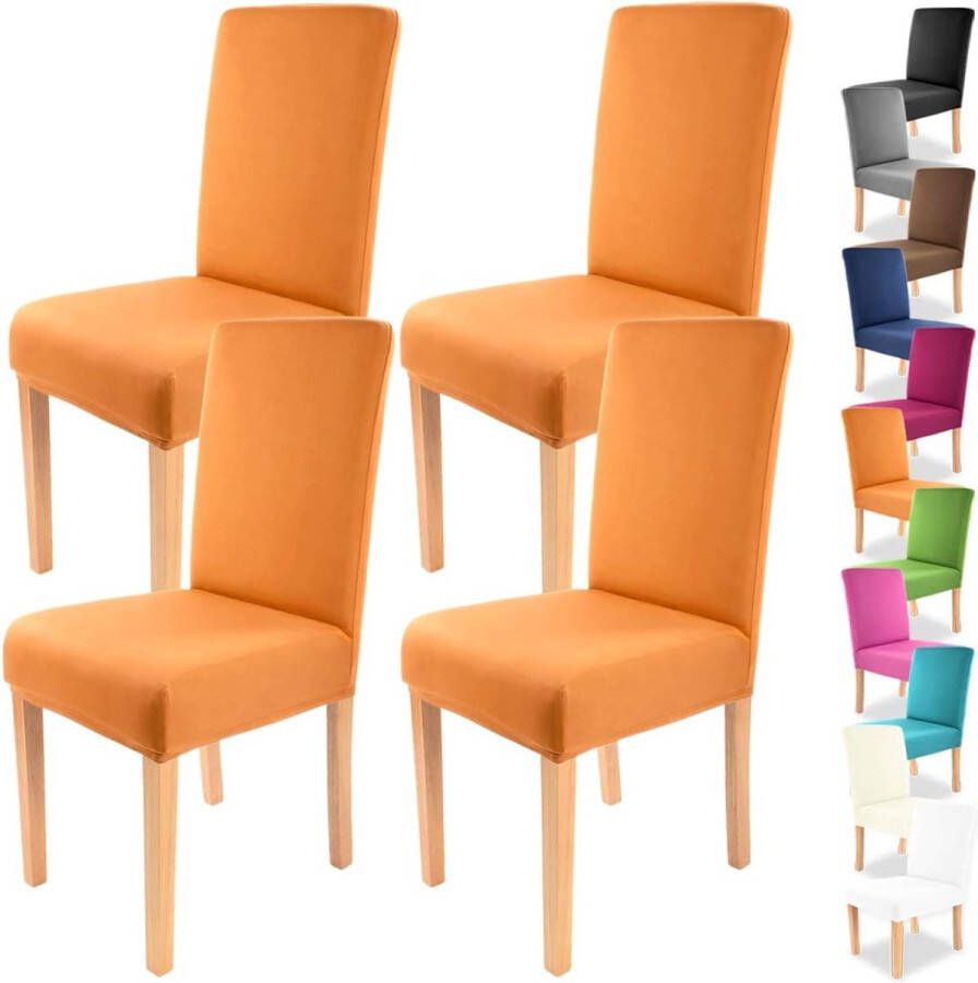 Charles Stretch-stoelhoes in verschillende kleuren voor ronde en hoekige stoelleuningen bi-elastische pasvorm getest conform Oeko-Tex Standaard 100 'vertrouwen in textiel' oranje 4 stuks