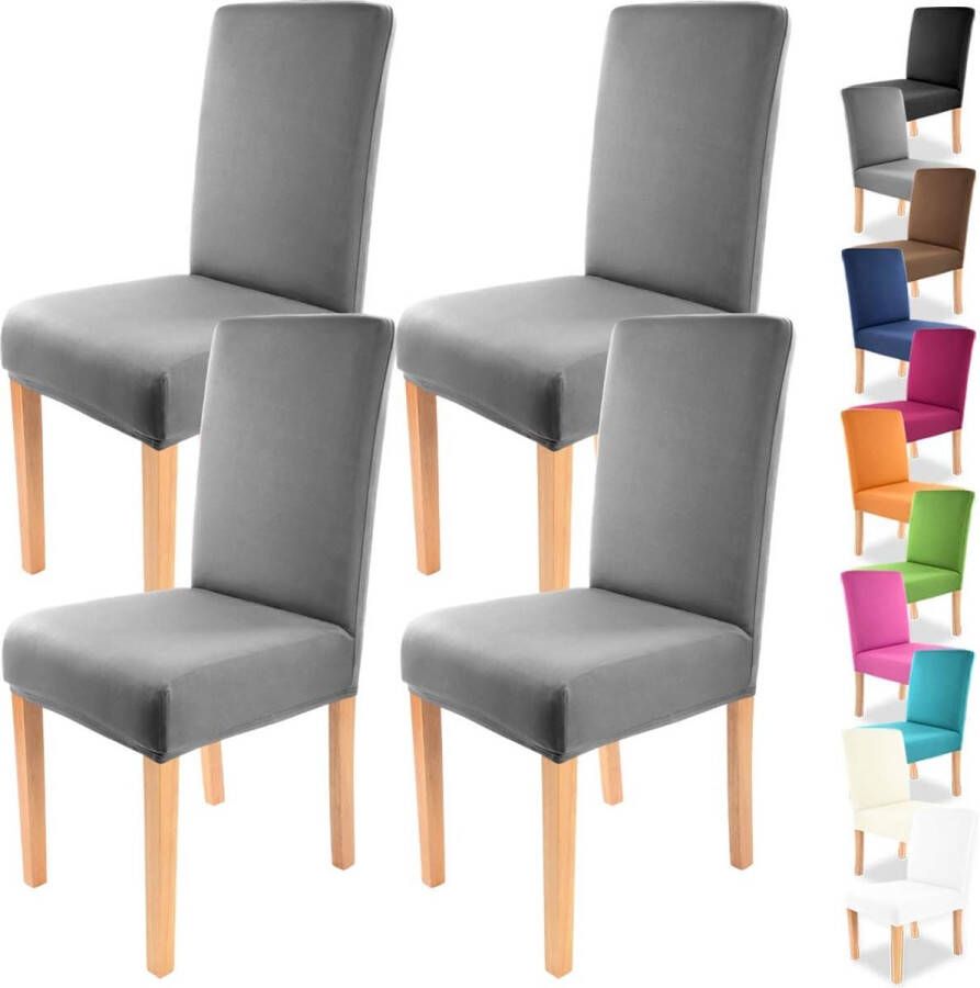 Charles Stretch-stoelhoes in verschillende kleuren voor ronde en hoekige stoelleuningen bi-elastische pasvorm getest conform Oeko-Tex Standaard 100 'vertrouwen in textiel' antraciet 4 stuks