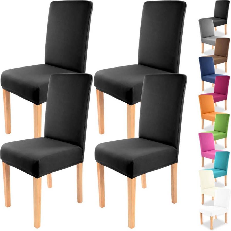 Charles Stretch-stoelhoes in verschillende kleuren voor ronde en hoekige stoelleuningen bi-elastische pasvorm getest conform Oeko-Tex Standaard 100 'vertrouwen in textiel' zwart 4 stuks