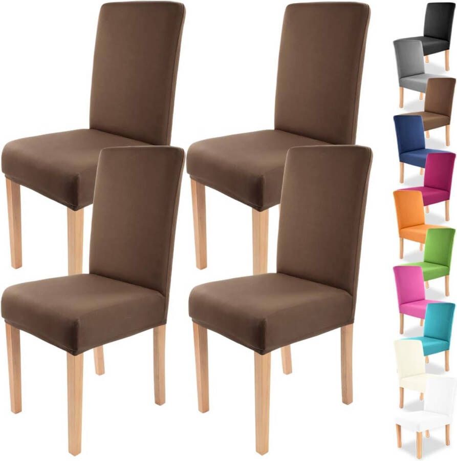 Charles Stretch-stoelhoes in verschillende kleuren voor ronde en hoekige stoelleuningen bi-elastische pasvorm getest conform Oeko-Tex Standaard 100 'vertrouwen in textiel' bruin 4 stuks