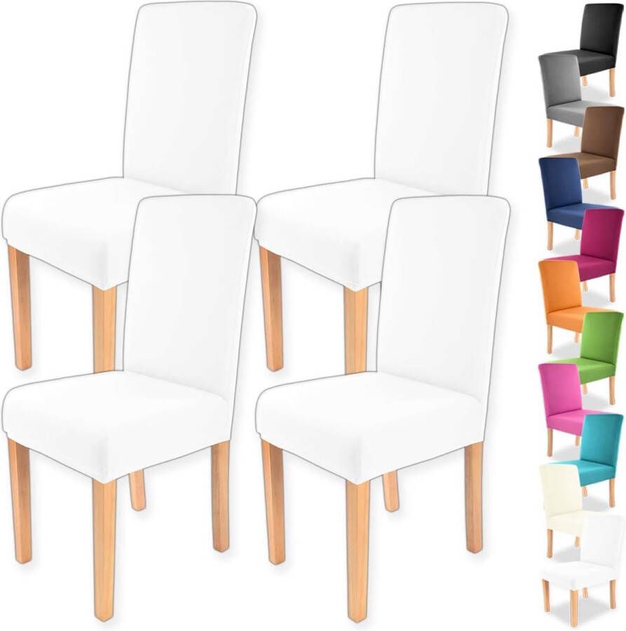 Charles Stretch-stoelhoes in verschillende kleuren voor ronde en hoekige stoelleuningen bi-elastische pasvorm getest conform Oeko-Tex Standaard 100 'vertrouwen in textiel' wit 4 stuks