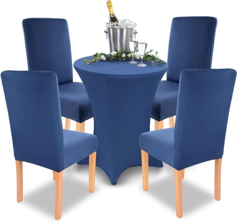 Senza Marchio Charles stretch stoelhoezen ronde en hoekige stoelleuningen bi-elastische pasvorm met zegel van Öko-Tex-standaard 100 getest en betrouwbaar 6 stuks blauw