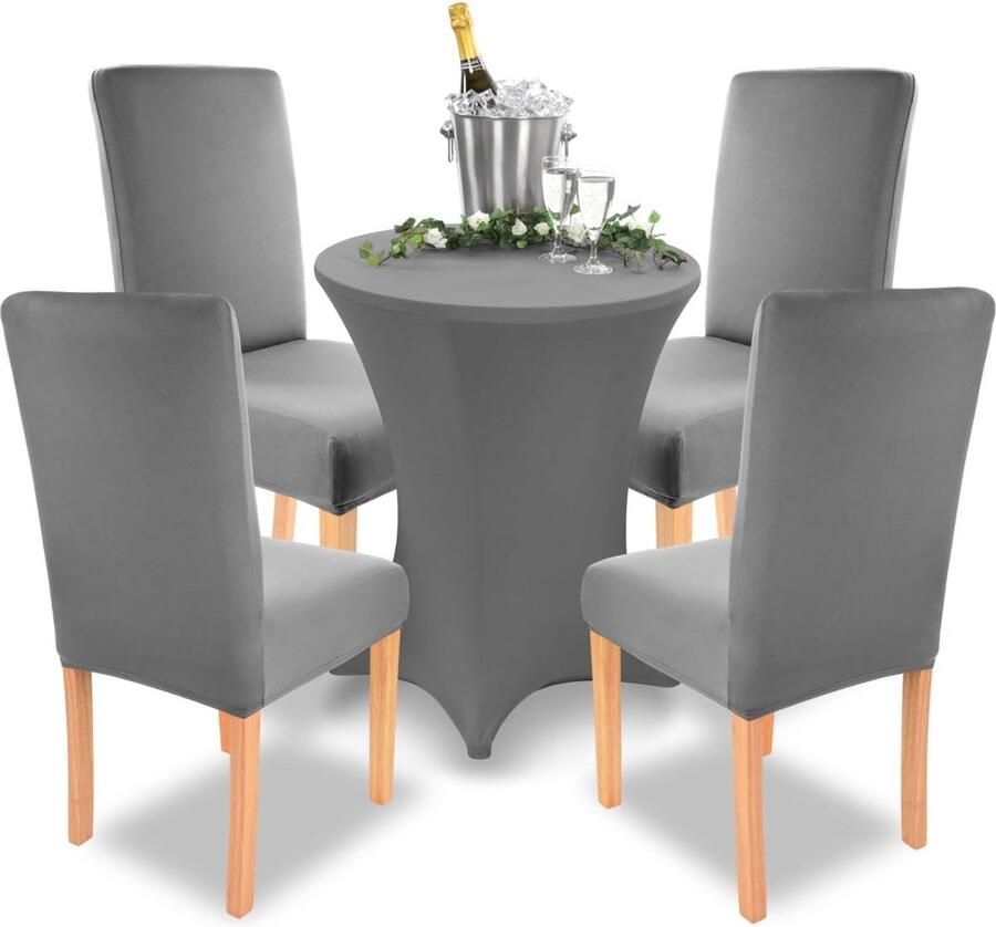 Henry Stretch-stoelhoes voordeelverpakking set van 4 ronde en hoekige stoelleuningen bi-elastische pasvorm met zegel van Öko-Tex-standaard 100: getest en betrouwbaar (antraciet)