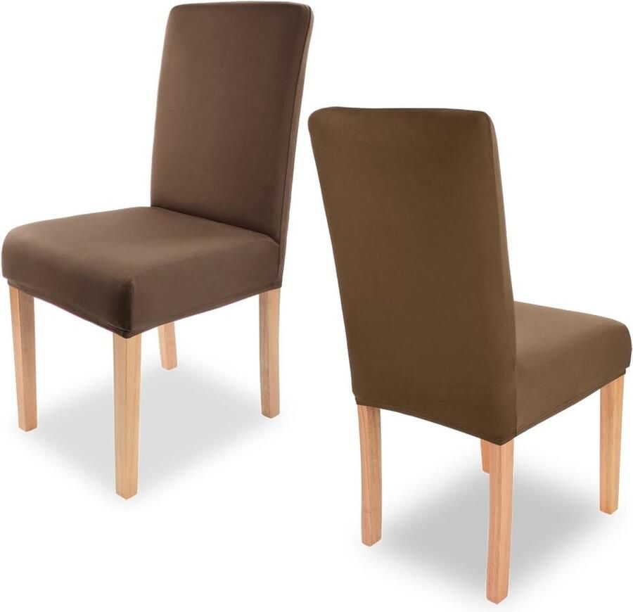 Charles stretch-stoelhoezen ronde en hoekige stoelleuningen bi-elastische pasvorm met zegel van Öko-Tex-standaard 100 getest en betrouwbaar bruin 6 stuks