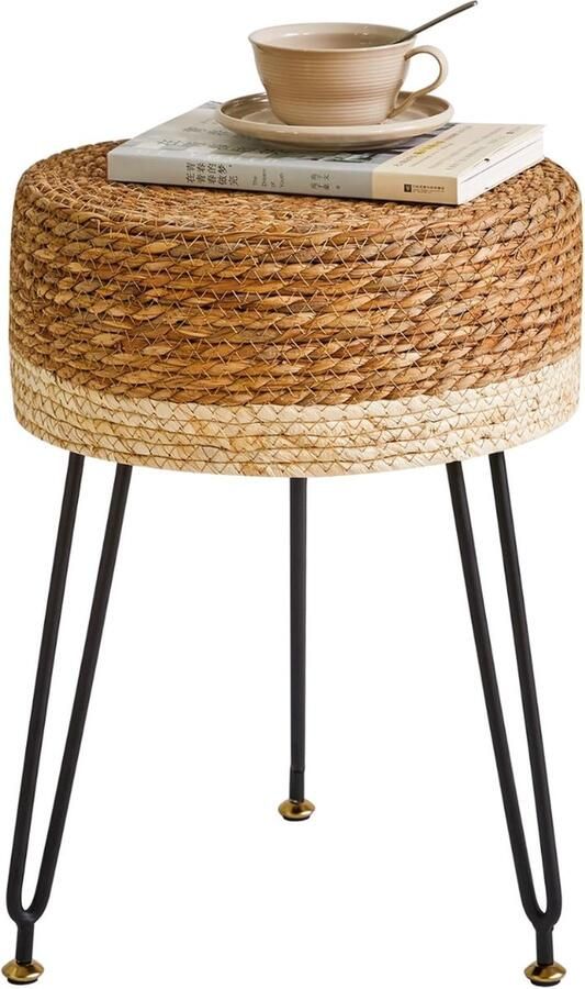 Charmante Handgemaakte Kruk van Zeegras met Metalen Poten voor Stijlvolle Interieurinrichting