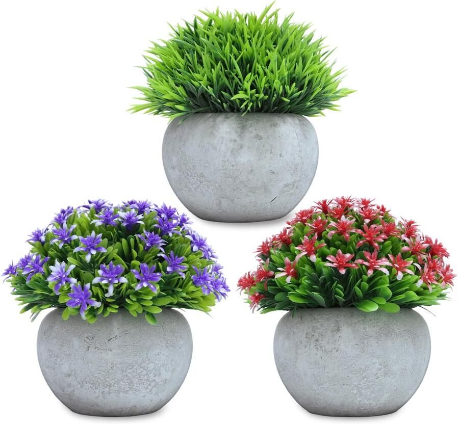 CHDITB 3 stuks kunstbloemen decoratie kunstbloemen planten zoals echte kunstplanten bloemen in een pot kleine kunstplanten tafeldecoratie decoratieve plant voor woonkamer slaapkamer bureau kantoor balkon