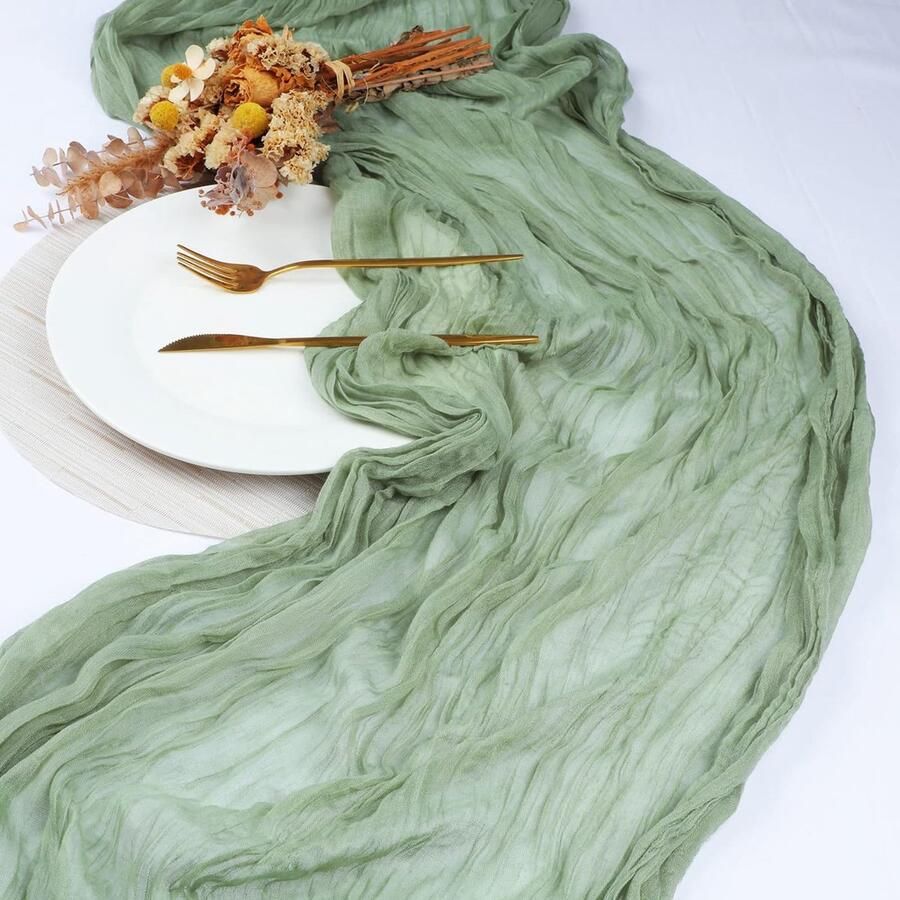 Cheesecloth Table Runner 90 x 300 cm Sage Green Cheesecloth Table Runner Rustic Mesh Table Runners for Weddings Boho Table Runner for Home Party Table Decorations