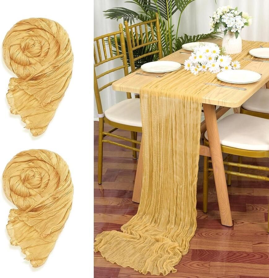 Cheesecloth Table Runner Yellow Sand 90 x 300 cm Gold Rustic Mesh Boho Table Runner Set of 2 Wedding Table Decoration for Party Bridal Shower