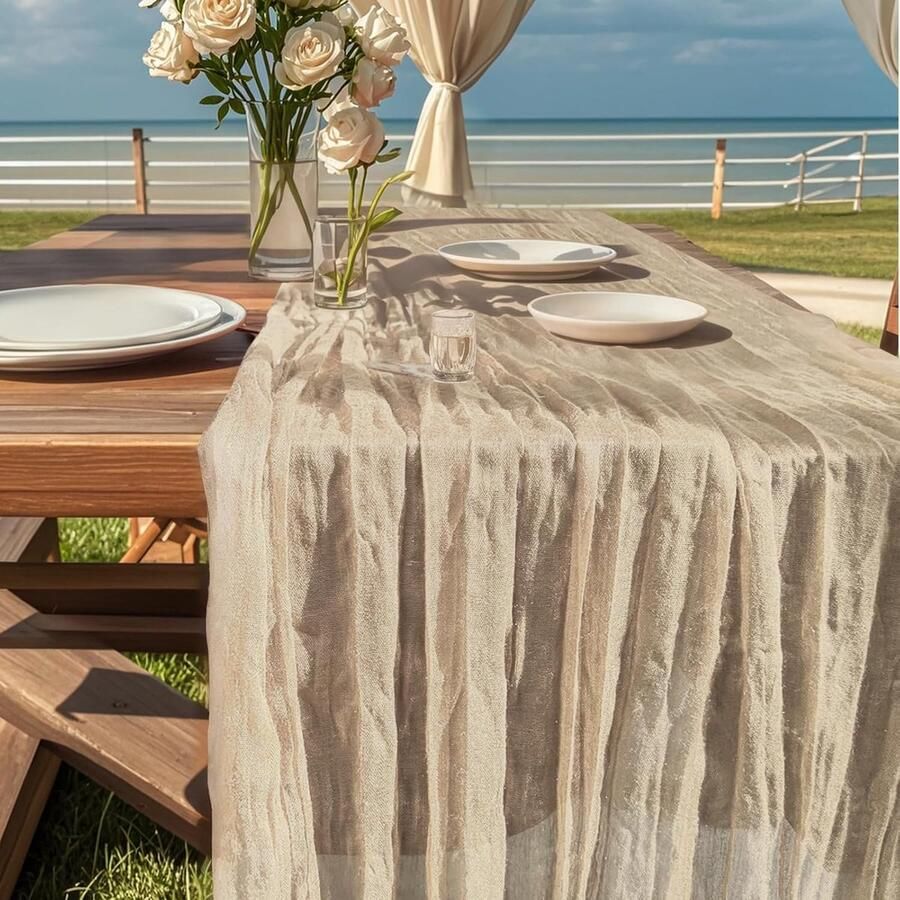 Cheesecloth tafelloper boho stijl 1 stuk 90 cm x 400 cm zacht en duurzaam