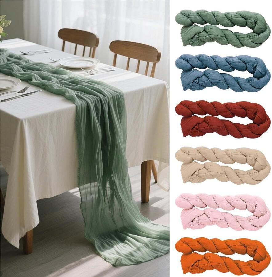 Cheesecloth Tafellopers Set van 6 Pastelkleuren 35 x 118 inch Polyester