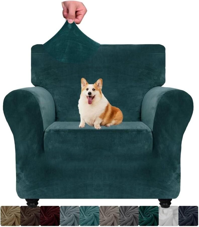 Chelzen Fluwelen Stoelhoes voor Fauteuils 1-zits Dikke Rekbare Bankhoes voor Honden en Huisdieren Antislip Stoelhoes met Armleuningen Meubelbeschermer Woonkamer