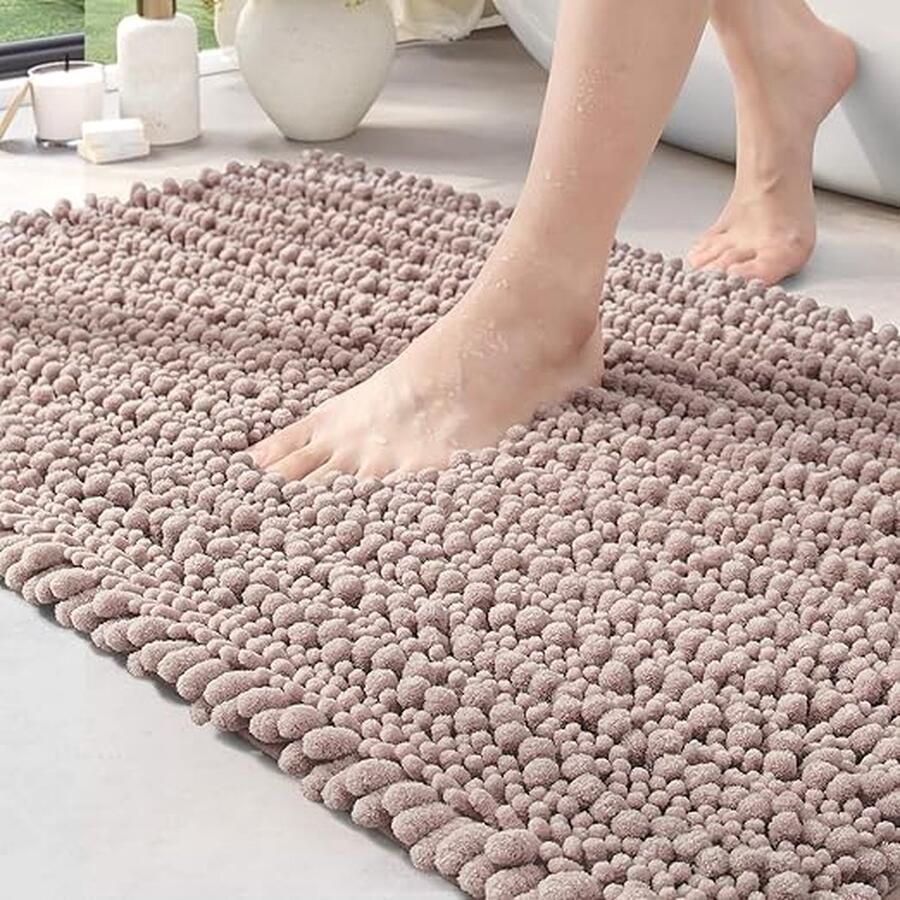 Chenille Badmat 40 x 60 cm antislip zacht badtapijt wasmachinebestendig absorberende microvezel badmat voor badkuip douche en badkamer (beige)