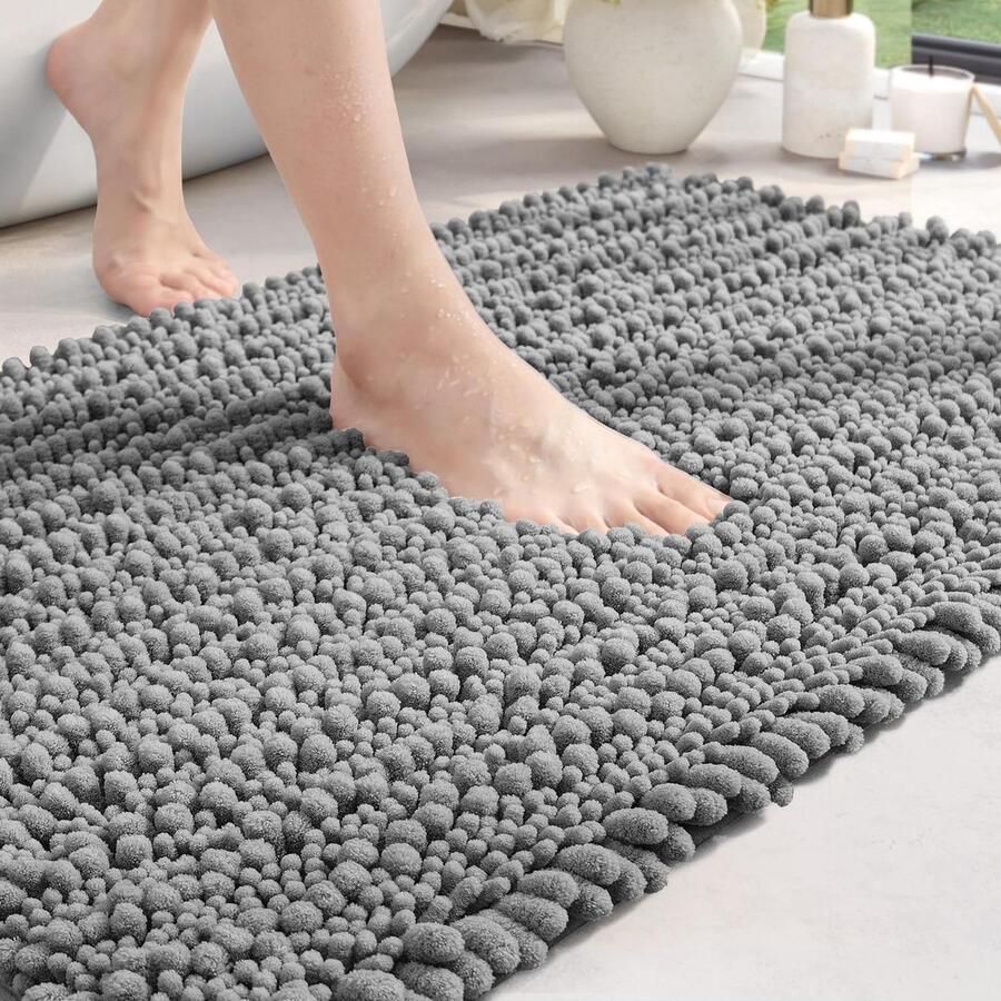 Chenille Badmat antislip dikke badkamermat absorberende-zachte-badtapijten wasbare tapijtloper vloermat 40 x 60 cm grijs badkameraccessoires