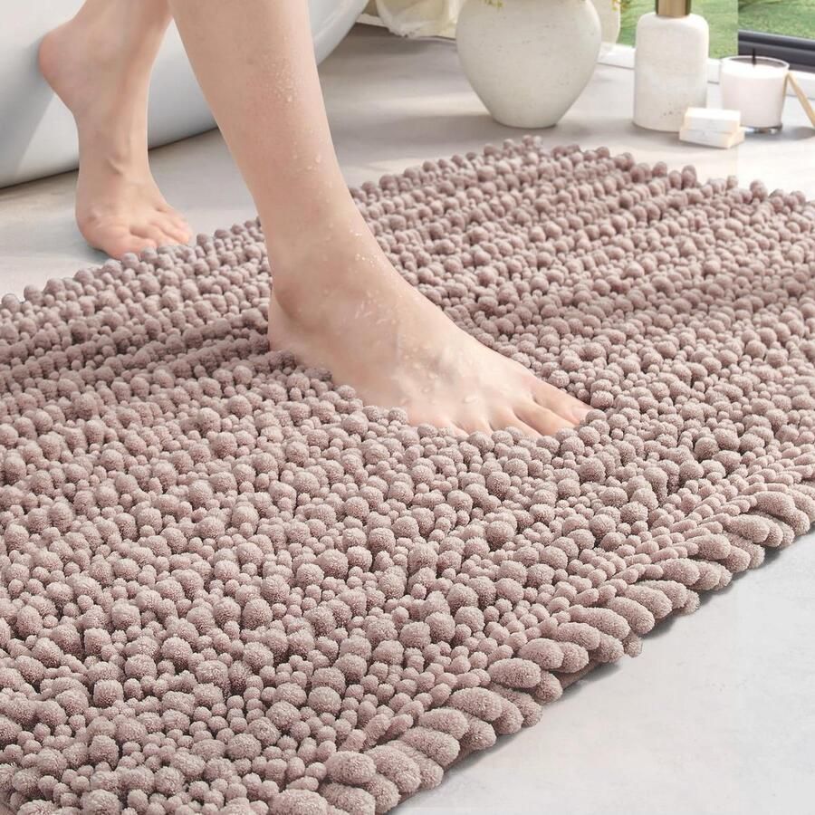 Chenille Bathroom Mat 40x60cm Non-Slip and Absorbent Soft Rug Machine Washable