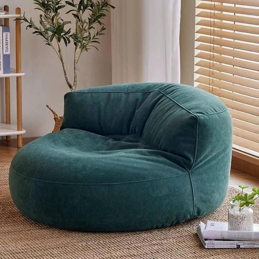 Chenille Bean Bag Cover Washable Ultra Soft Pouf Ottoman No Filler Children Adults Bean Bag Chair Lazy Armchair Sofa Floor Seat Living Room Furniture (Color : Dark Green Size : 100cm)