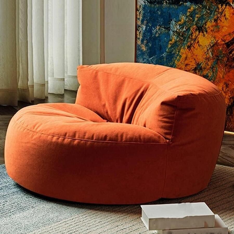 Chenille Bean Bag Cover Washable Ultra Soft Pouf Ottoman Orange 100cm