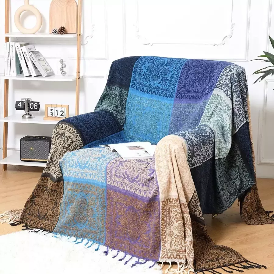 Chenille Dubbelzijdig geweven sprei eenpersoonsbed knuffeldeken met franjes bedsprei bankdeken omkeerbare deken gebreide deken voor televisie of nap op de stoel paars 150 x 190 cm
