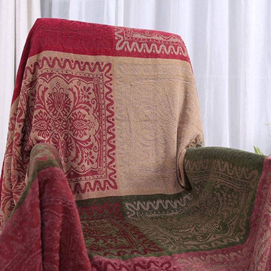 Chenille Gooi Deken Jacquard Kwasten Gooi Deken Fauteuil Cover Decoratief voor Bed Bank Fauteuil Folk Tribal Patroon