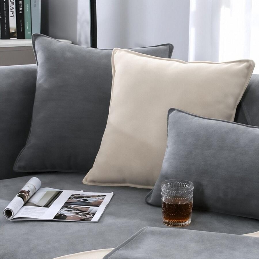 Chenille kussenhoezen 2 stuks 45x45cm Decoratieve sierkussenhoezen voor bank en slaapkamer zacht en duurzaam wasbaar（Grijs + Gebroken wit）