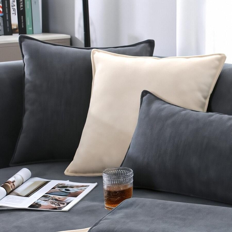 Chenille kussenhoezen 2 stuks 45x45cm Decoratieve sierkussenhoezen voor bank en slaapkamer zacht en duurzaam wasbaar（Donkergrijs + Gebroken wit）