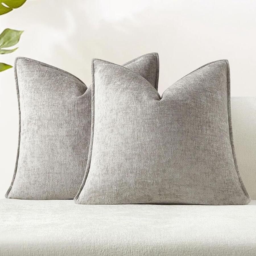 Furnibella -Chenille Kussenhoezen Set van 2 – 50x70 cm – Zachte & Luxe Sierkussenhoezen – Bank- & Slaapkamerdecoratie -Light Gray