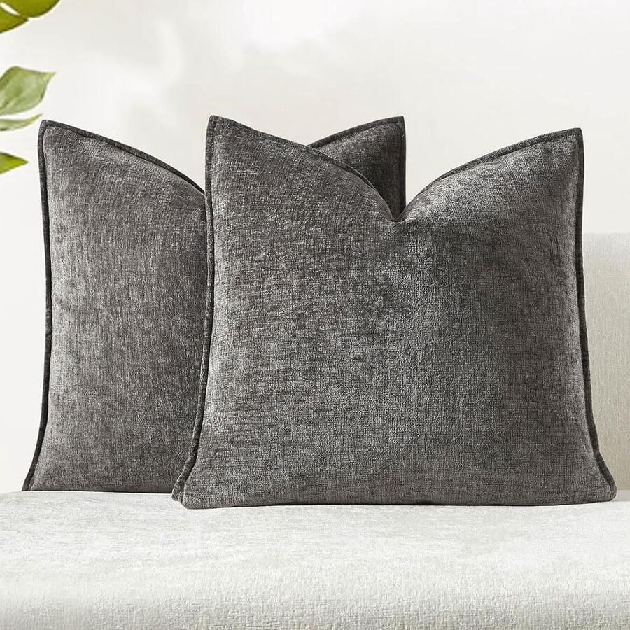 Furnibella -Chenille Kussenhoezen Set van 2 – 50x70 cm – Zachte & Luxe Sierkussenhoezen – Bank- & Slaapkamerdecoratie -grijs