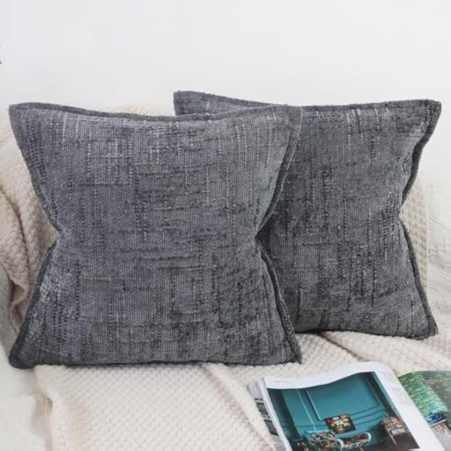 Chenille kussenslopen 50 cm x 50 cm grijs set van 2 zachte luxe kussenslopen 50 x 50 cm kussensloop moderne boerderij huis decoratieve bank kussenhoezen bamboe knoop ontwerp