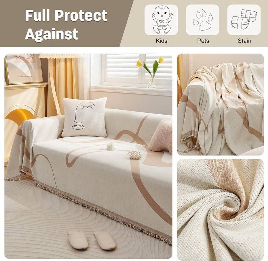 Chenille Sofa Handdoek Kaki 180 x 420 cm Zacht en Comfortabel