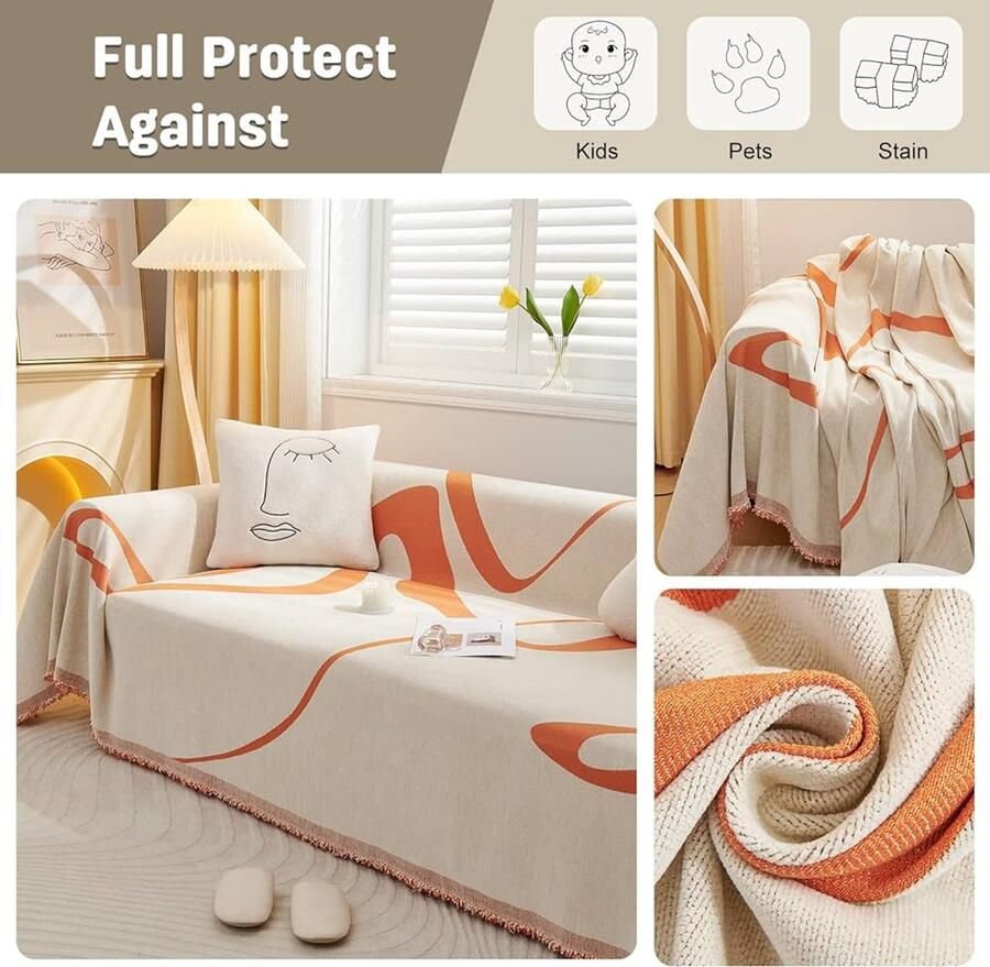 Chenille Sofa Handdoek Multifunctioneel Oranje 180x260cm