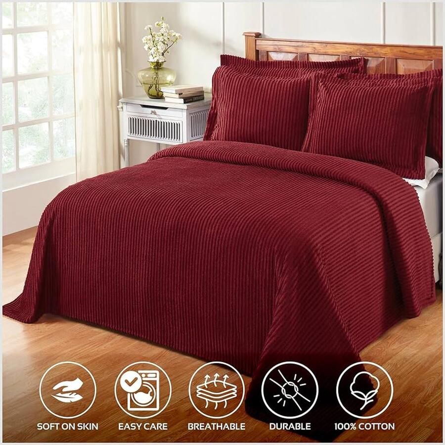 Chenille Tufted Sprei 100% Katoen Vintage uitstraling 12 kleuren