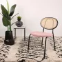 DS4U Cherry Eetkamerstoel Naturel Roze Retro design met eigentijdse touch Gevlochten rattan rugleuning Dikke stoffen zitting (polyester 100.000 martindale) Opvallend en bijzonder design Inclusief zwarte plastic beschermdopjes - Thumbnail 2