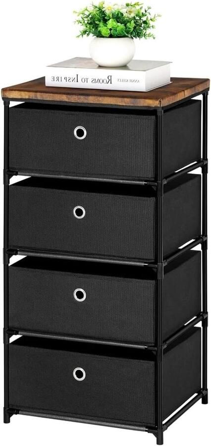Chest of Drawers 4 Drawers Fabric Storage Organizer with Steel Frame Large Capacity Dresser for Bedroom Dormitory Hallway (Black)