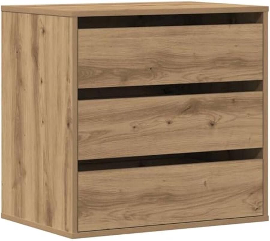 Chest of Drawers 60x41x58 cm Artisan Carved Wood in Oak Colour Storage Cabinet for Hallway Dresser and Filing Needs