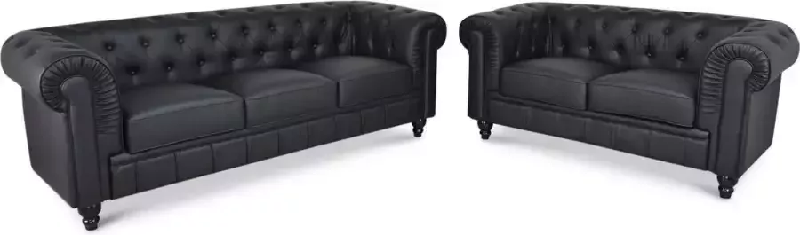 Meubilair Chesterfield Banken Set Leder 2 & 3 Zits Zwart Design - Foto 2