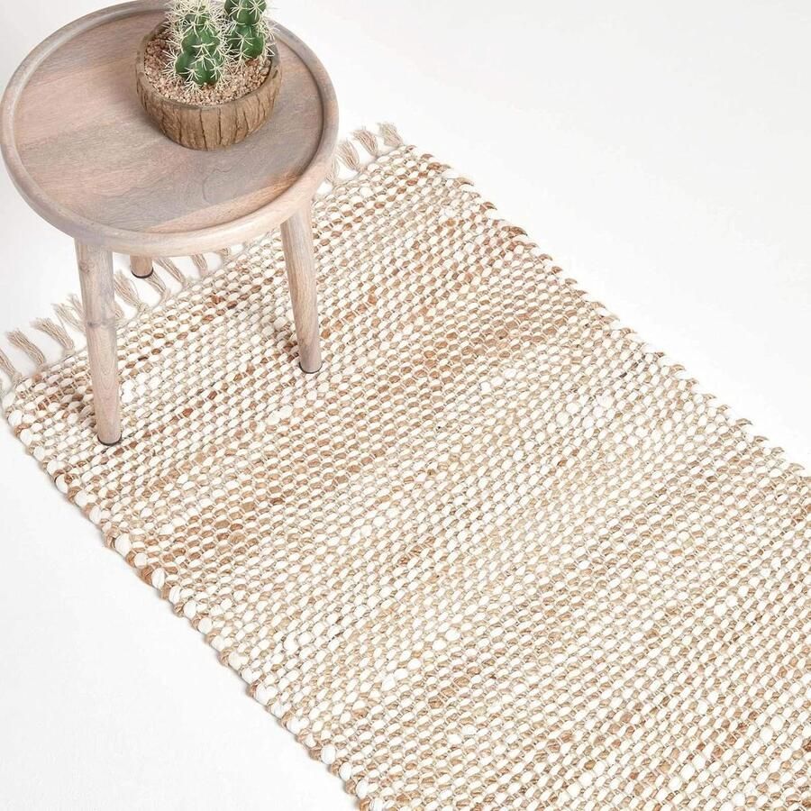 Chevron Hal Runner Handgeweven Natuurlijke Hennep Chindi 'Sierra' Visgraat Patroon Tapijt 66 x 200 cm Boho Stijl Tapijt vloerkleed