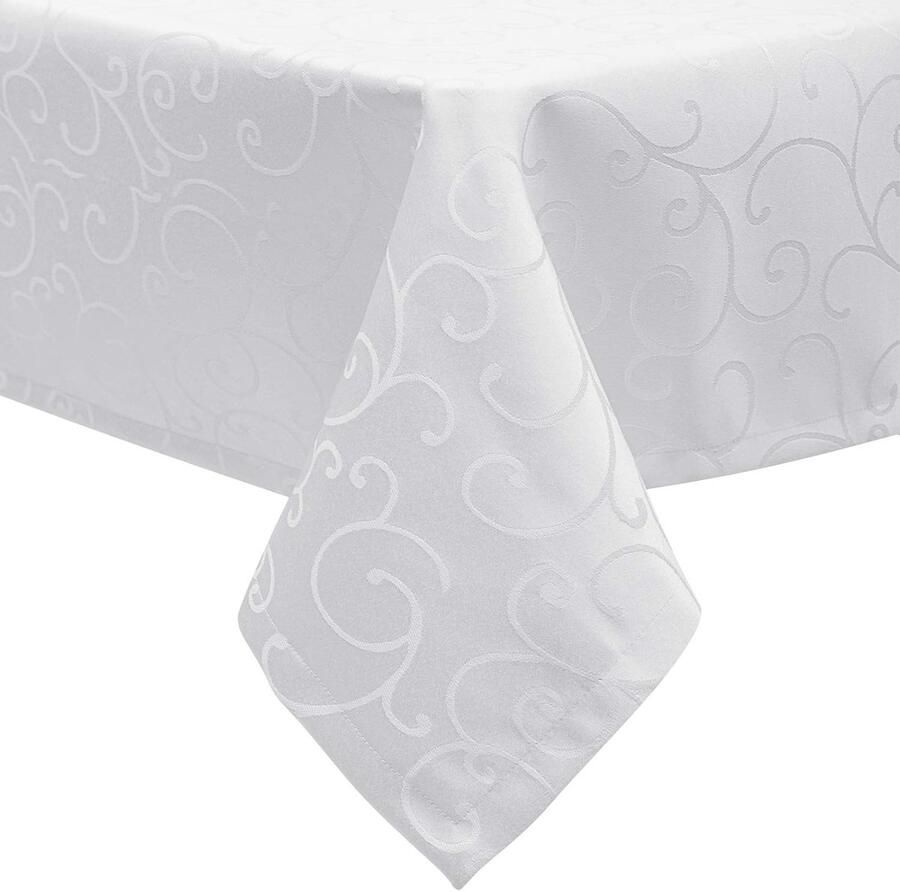 Chic Tafelkleed Damast met Ornamenten 130 x 220 cm Wit