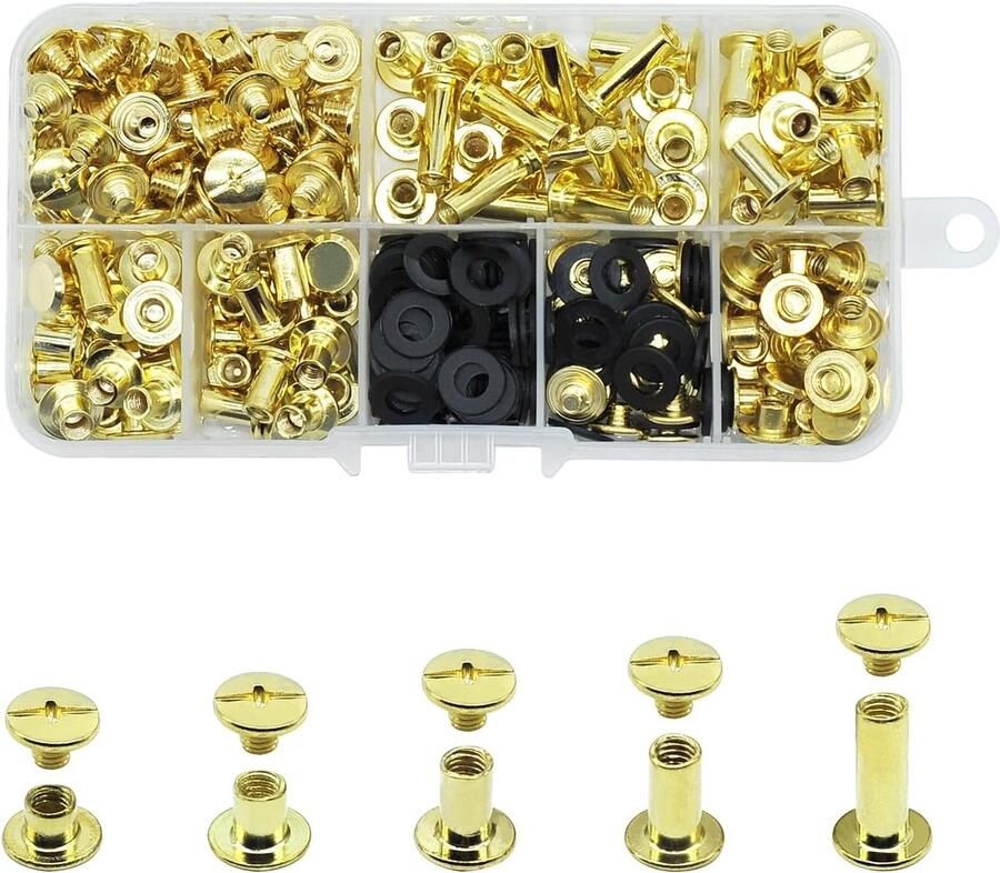 Chicago Bindschroeven Kit Maten 100 Sets Goud Metaal