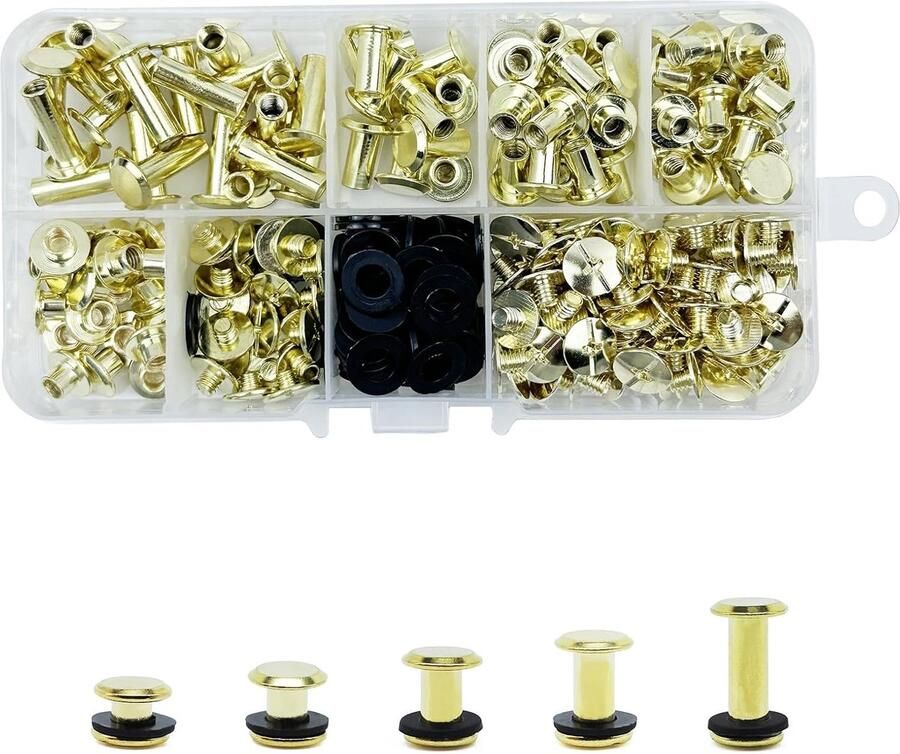 Chicago schroefpalen en klinknagels 100 sets goudkleurig M5 maten
