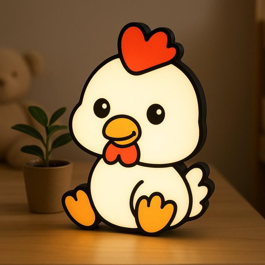 Chicken Nachtlampje – Cartoon Kip Lightbox voor Kinderen – 3D Geprint – USB – Sfeervol LED Lampje – Kinderkamer Cadeau Leeslampje Kinderen Cadeau Jongen Meisje of Baby Muur Decoratie Kunst Kinderkamer Babykamer Origineel Kraamcadeau of