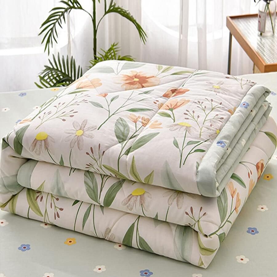 Chickwin sprei 150x200cm gewatteerde sprei groene grasbloemen sprei deken sprei slaapkamer quilt deken sprei woonkamer bank sprei voor eenpersoonsbed