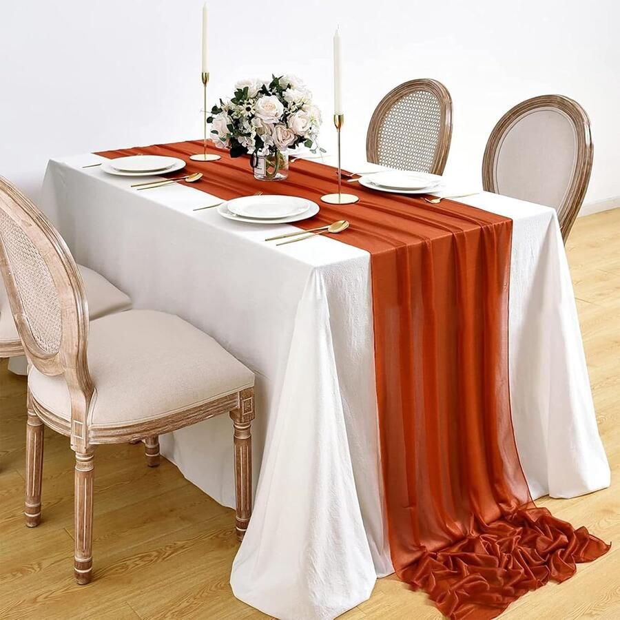 Chiffon Table Runner Pearl Gloss Decoration Fabric Maple Leaf Red Table Runner Delicate Table Decoration for Birthdays Weddings Communion Services (70 x 300 cm)