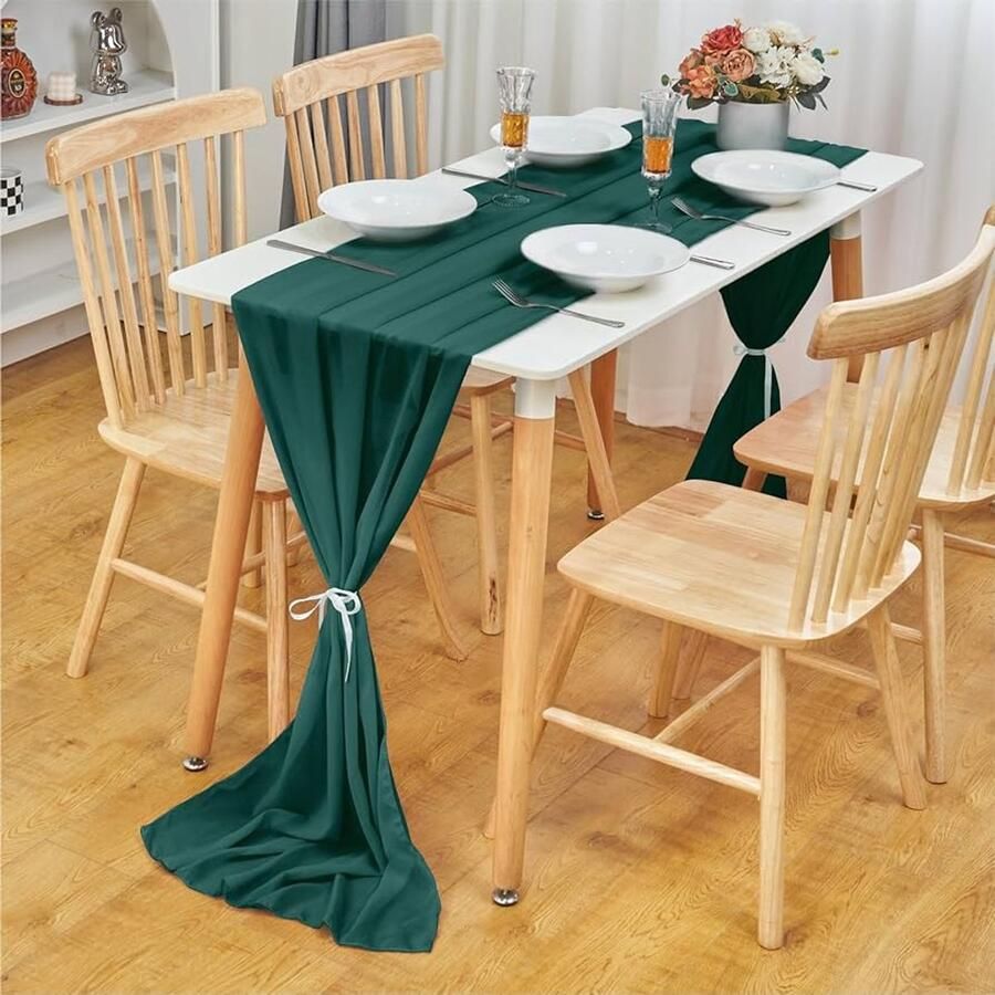 Chiffon tafelloper Donkergroen Stijlvol en Elegant